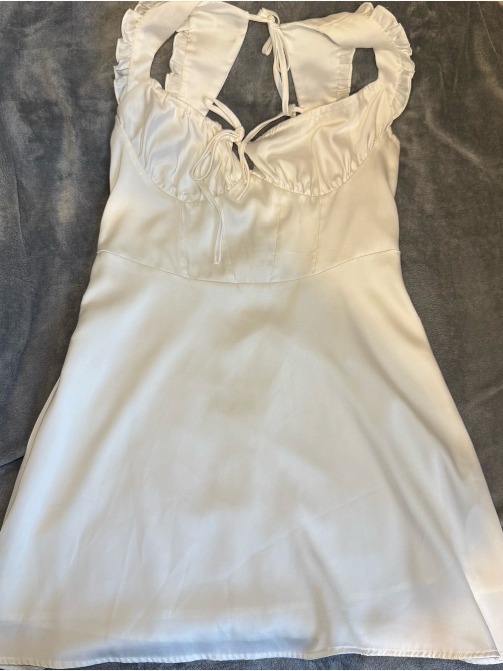 White Satin Slip Dress with Ruffle Straps
